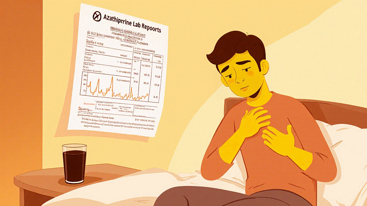 Patient feeling fatigue with jaundice, dark urine, and a lab report showing high liver enzymes.