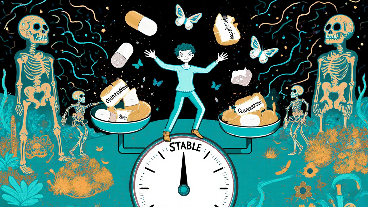 A person tosses away heavy pills as glowing capsules turn into butterflies, standing on a stable scale amid a vibrant metabolic ofrenda mural.