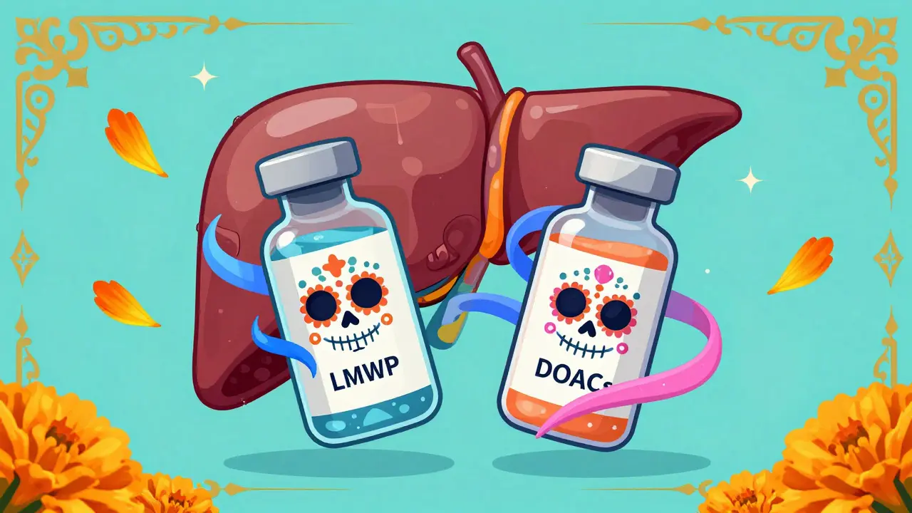 Decorated medicine bottles representing anticoagulants with festive calavera designs