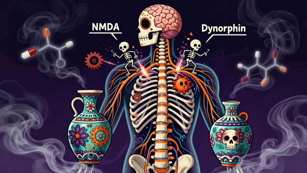 Decorative skeleton anatomy showing neural pathways and pain sparks inside spine