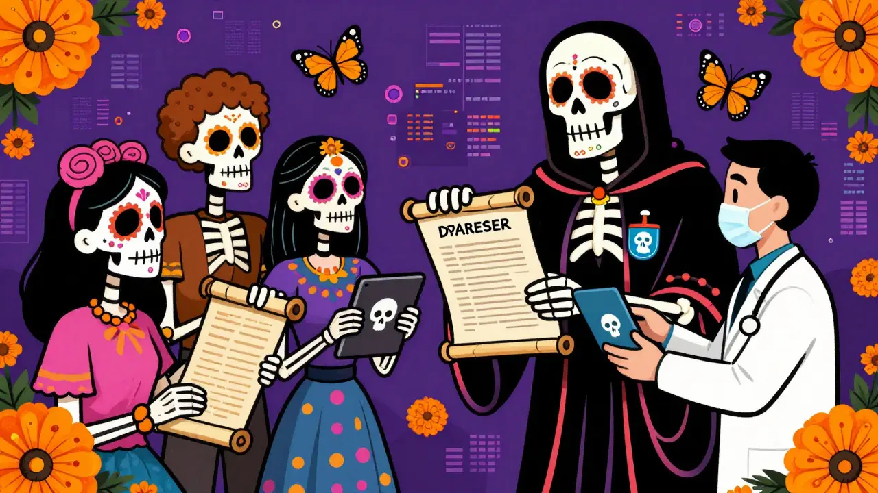 Skeletons submitting safety reports to a guardian regulator amidst marigold data