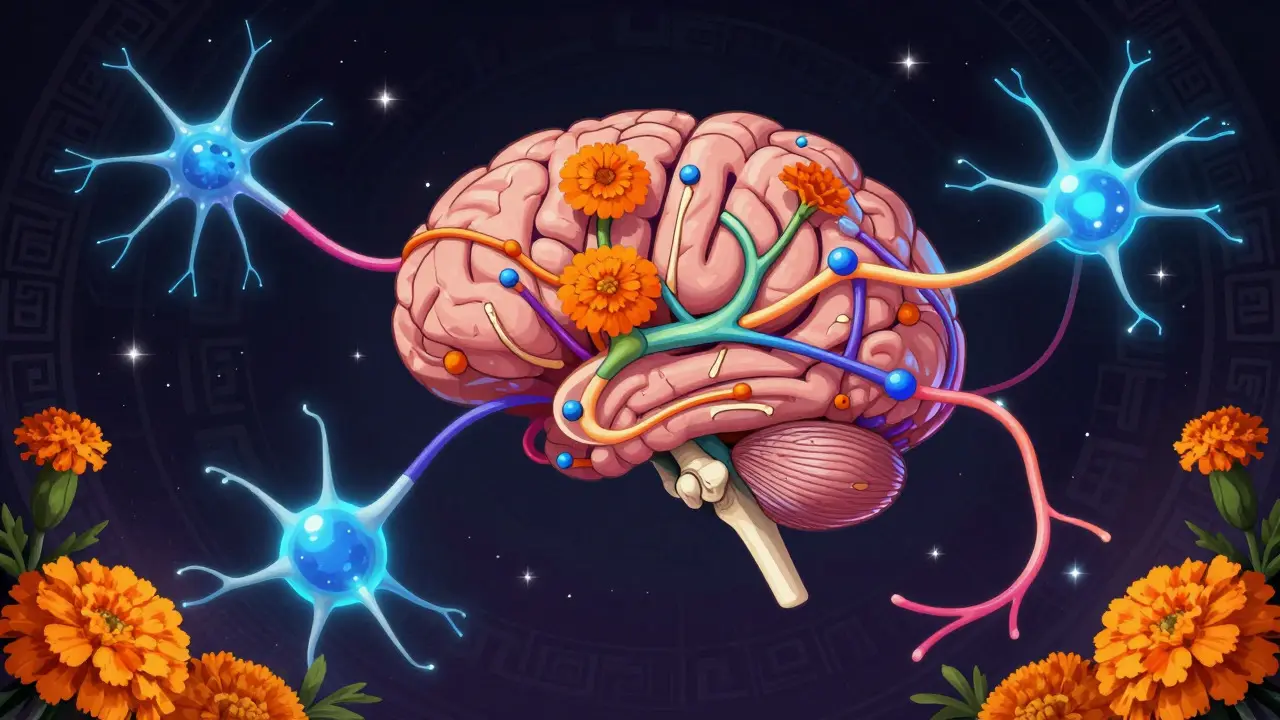 Abstract neurons and flowers representing brain chemistry